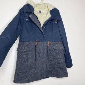 Roxy Sz XS Sherpa Wool Jacket Blue Long Quilted Winter Cotton Anzora Land Coat